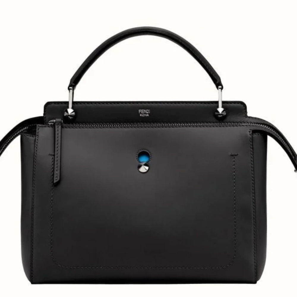 FENDI  Vitello Baltico Dolce DotCom Satchel Black Blue Royal